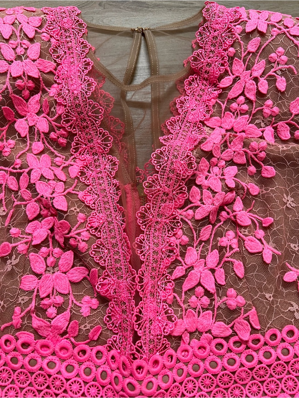 NWT Bronx and Banco Megan Mini Dress M Pink Lace Illusion Mesh Saks $450 - Picture 9 of 16